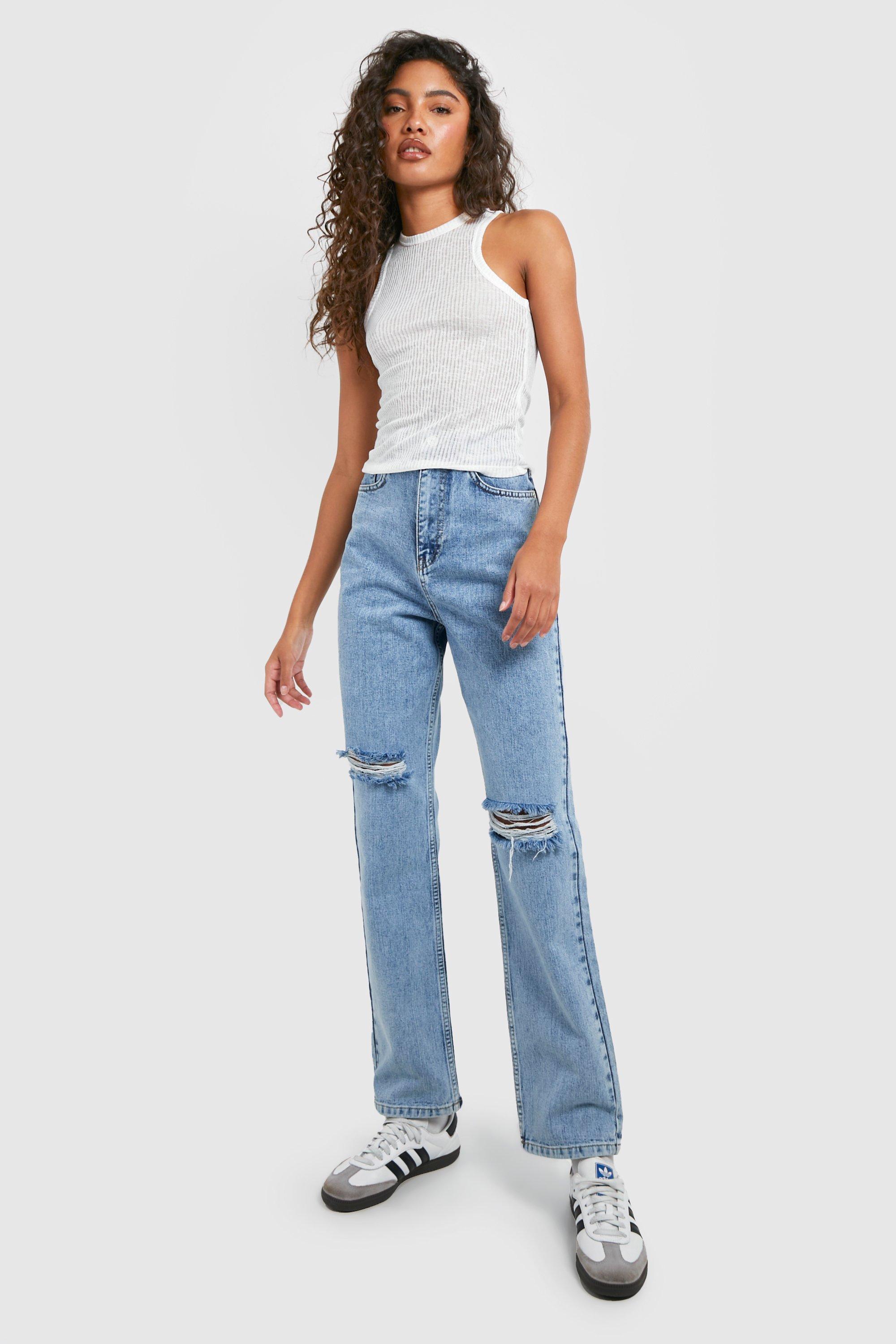 Light wash high waisted best sale ripped jeans